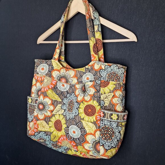 💙 Vera Bradley Floral Colorful Cotton Tote Bag Cottage Boho Prairie Natural Hip - Picture 8 of 8